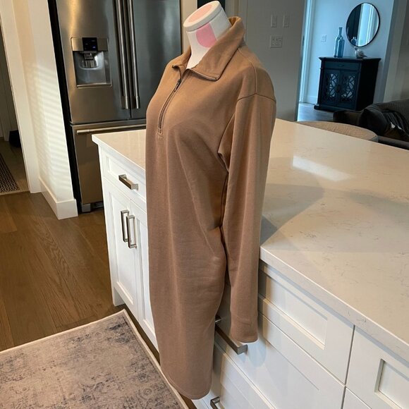 Wishlist 1/4 Zip LS Collared Drop Shoulders Sweatshirt Midi Dress Tan Sz S NWOT - Picture 4 of 12